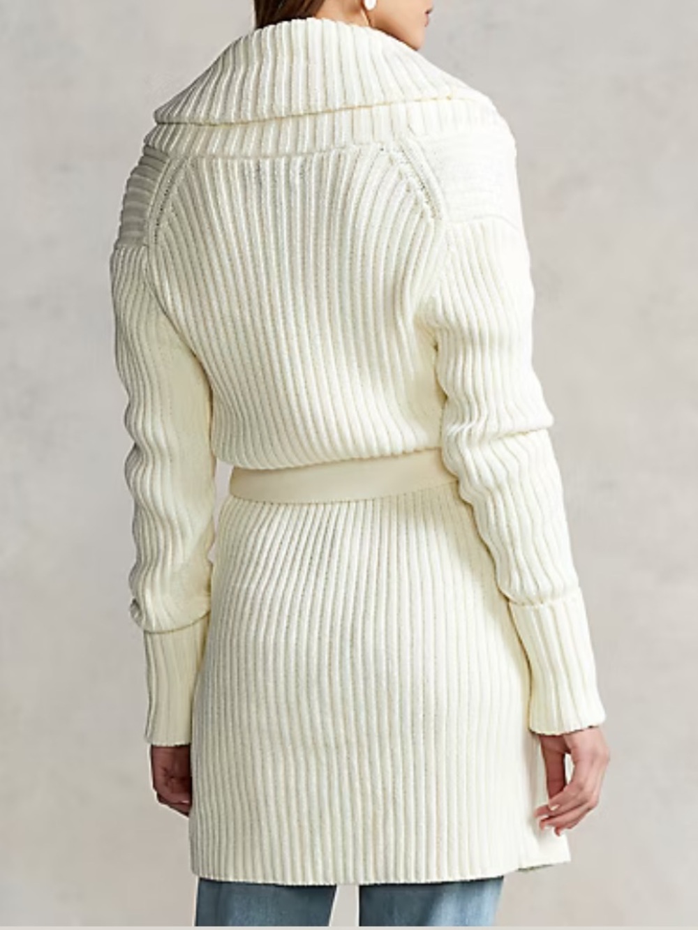Polo Ralph Lauren Shawl-Collar Cardigan XS Ivory 100% Cotton Belted Sweater $495 - Picture 3 of 5